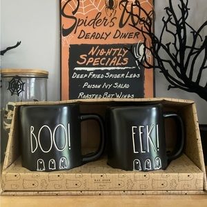 Set of 2 Halloween ghost Rae Dunn black Halloween mugs